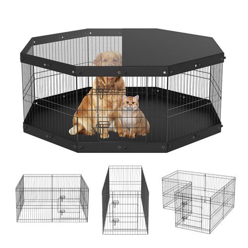 VEVOR Parc Pour Chien Enclos Pliable Métal Avec Couverture 8 Panneaux Pour Camping 61cm