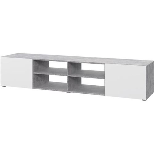 PILVI Meuble TV - Blanc et beton gris clair - L 185 x P 42 x H 31 cm