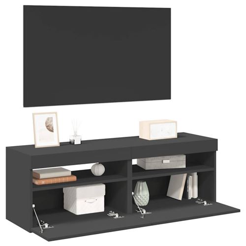 vidaXL Meubles TV avec lumières LED 2 pcs Gris 60x35x40 cm