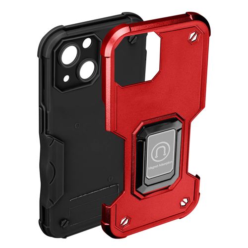 Coque iPhone 14 Plus Antichoc Hybride avec Anneau Support Magnétique Avizar Rouge