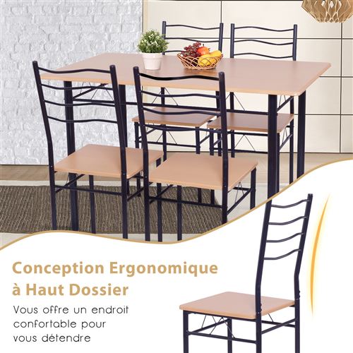 Ensemble table et chaises Giantex Table a Manger avec 4 Chaises Châssis  Métal Contemporain, Couleur hêtre