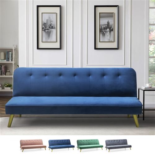 Canapé convertible clic clac 2 places design moderne tissu velours Pulchra, Couleur: Bleu