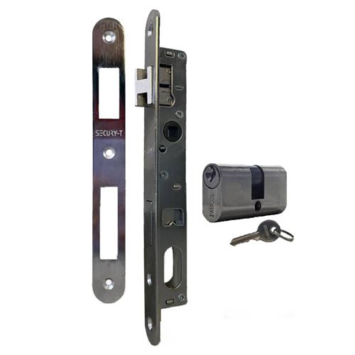 Serrure pour portail à larder à cylindre oblongue axe à 15 mm + cylindre 55mm