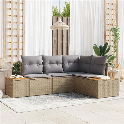 Non Communiqué Beige Vidaxl Ensemble De Canapés De Jardin 4 Pièces Avec Coussins Poly Rotin Acacia 3356745