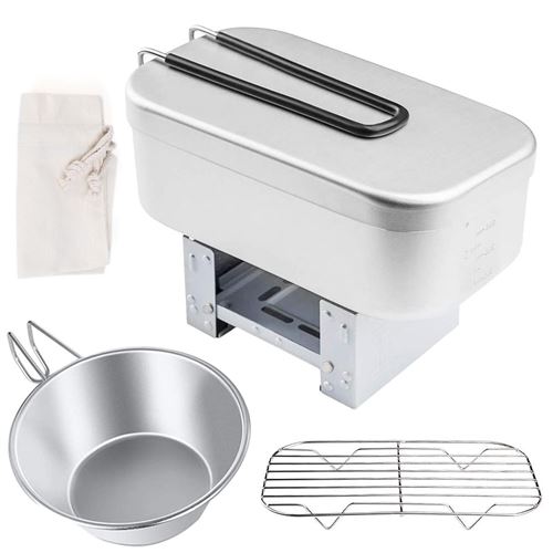 Boîte à lunch Mini poêle pliant support à la vapeur bol combo ensemble pour pique-nique camping randonnée
