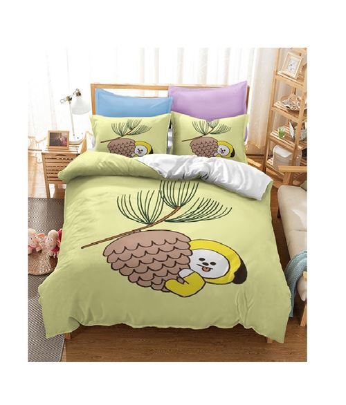 Set de housse de couette BT21 en polyester 240x220cm avec 2 taies d'oreiller 50*75cm #MK18010