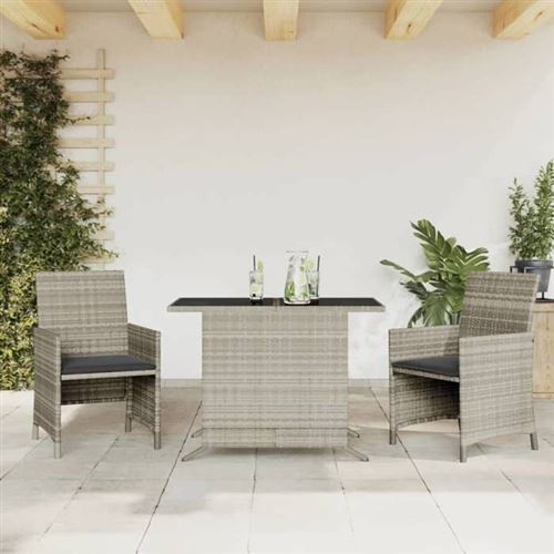Non Communiqué Gris Vidaxl Ensemble De Bistro Avec Coussins 3 Pcs, Chaises Et Table De Patio, Meubles De Terrasse Arrière-Cour Extérieur, 365122