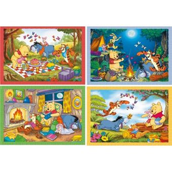 Coffret 4 puzzles winnie l'ourson 12 - 16 - 20 - 24 pieces dans la foret et au coin du feu set puzzle enfant + 1 carte tigre - 1