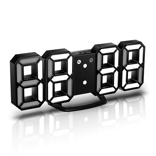 Réveil LED VORMOR 3D Horloge Murale Numérique Veilleuse Blanche - Noir