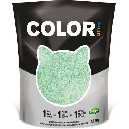 NULLODOR Litiere Color par DEMAVIC - 1,8 kg - Vert - Pour Chat
