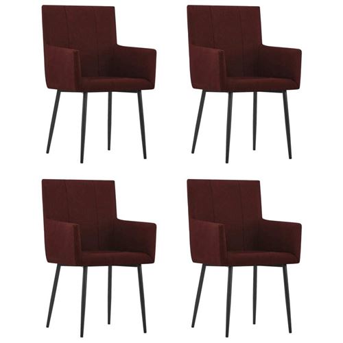 vidaXL Chaises à dîner avec accoudoirs 4 pcs Rouge bordeaux Tissu