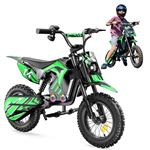 Moto électrique pour enfants A14 Vert, 500W, 3 Vitesses 8-27KM/H, Pneus 14’’ tout-terrain, Autonomie 22 km, Bluetooth, Amortisseurs