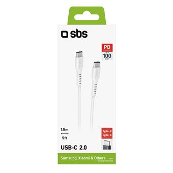Câble de données et de charge 1,5 m blanc - Connecteurs USB-C pour Power Delivery 100W-SBS