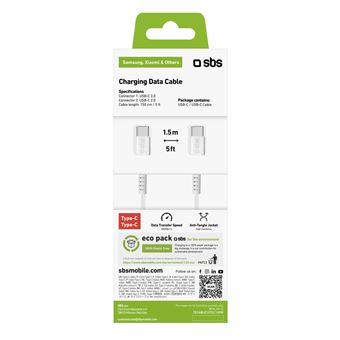 Câble de données et de charge 1,5 m blanc - Connecteurs USB-C pour Power Delivery 100W-SBS