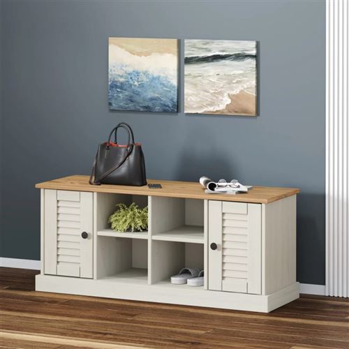 Vidaxl Blanc Banc À Chaussures Vigo 106X35x45 Cm Bois Massif De Pin - Image 2