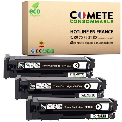 201X Pack de 3 Toner compatible avec HP 201X (=201A grande capacit&eacute;) CF400X CF400XD - 3 Noir 