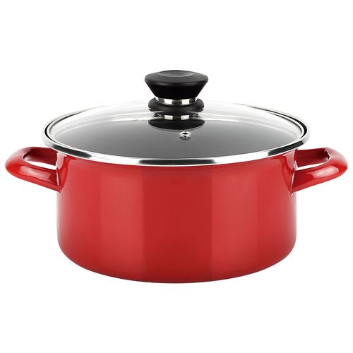 Casserole Induction 20 cm Acier Émaillé Antiadhésif sans PFOA Couvercle Verre FAGOR Optimax  Rouge