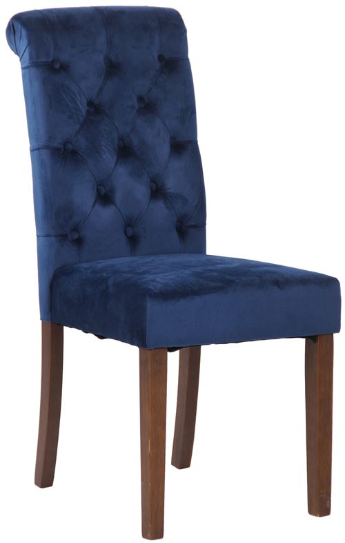 CLP Chaise de salle à manger Lisburn avec Pieds en bois de caoutchouc  Bleu/Velours