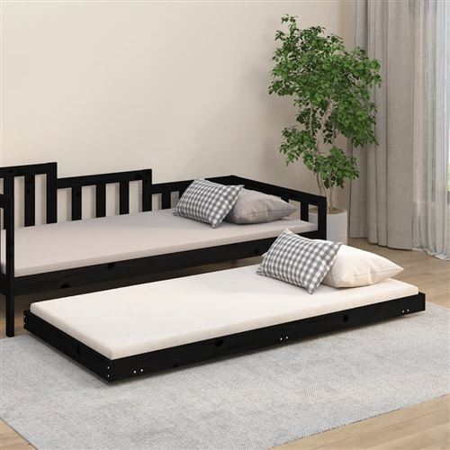 vidaXL Cadre de lit Noir 75x190 cm Bois de pin massif