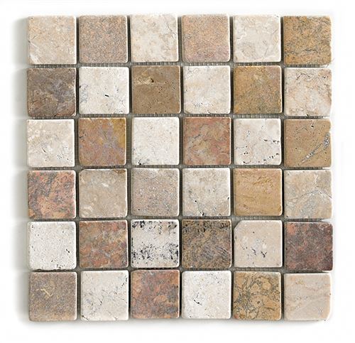 Carrelage de mosaïque/Plaque mosaïque mur et sol en marbre naturel multicolore - 30 x 30 cm - PEGANE -