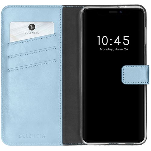 Étui de téléphone portefeuilen cuir véritabpour iPhone 13 Mini - Bleu clair Selencia