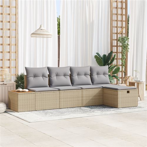 Non Communiqué Beige Ensemble De 5 Pièces De Canapé De Jardin Avec Coussins Poly Rattan