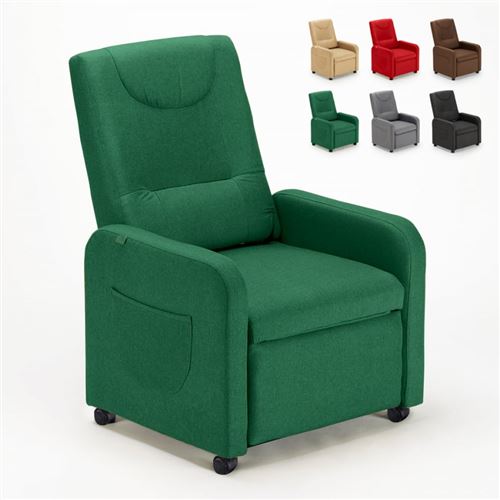 Fauteuil inclinable Relax 4 roues avec repose-pieds en tissu Beautiful Couleur: Vert foncé