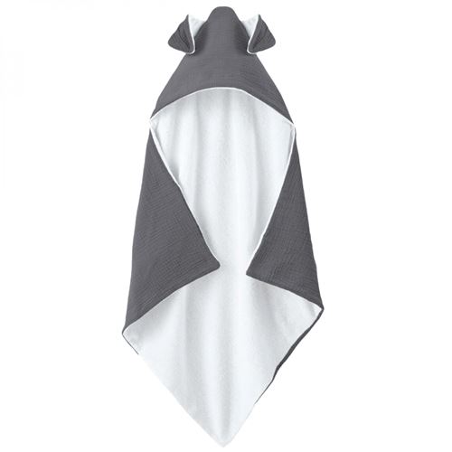 Cape, sortie de bain int&eacute;rieur 100 % coton - 75 x 75 cm - lapin - gris