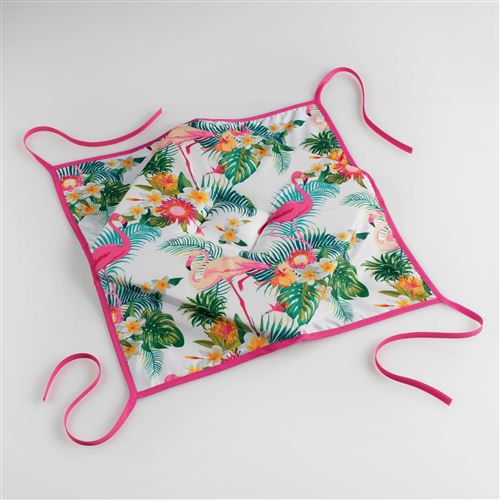 Galette 4 rabats 36 x 36 x 3.5 cm polyester imprime flamingo beach Blanc