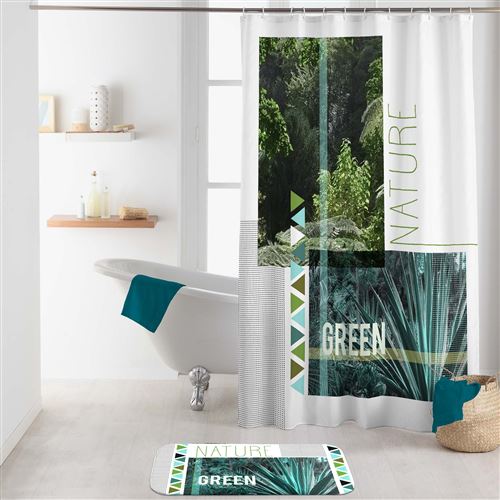 rideau de douche avec crochets 180 x 200 cm polyester imp green nature des place