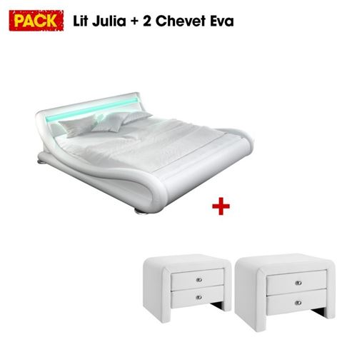 Lit design Julia 140 avec 2 tables de chevet blanc