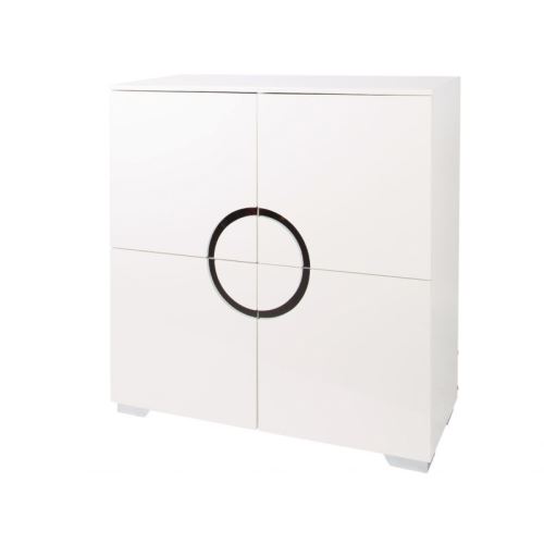 Buffet haut 4 portes en bois laqué blanc et pieds chromés MARC