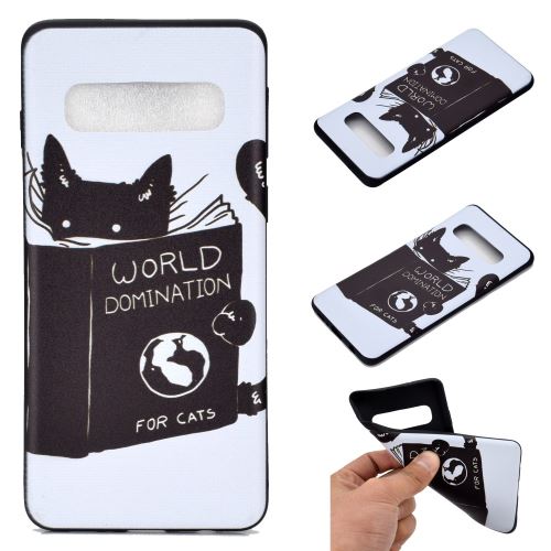 Coque en TPU logiciel d'impression de patrons chat lisant un livre pour votre Samsung Galaxy S10