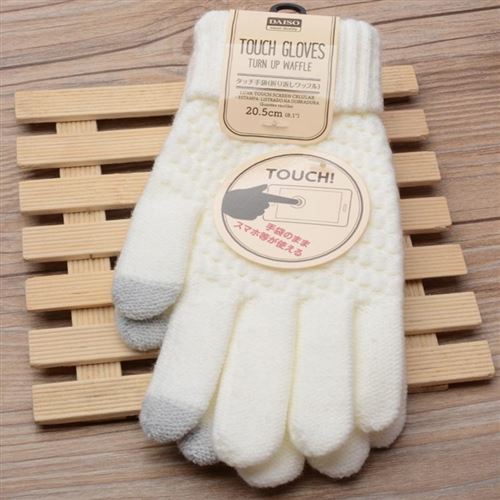 Gants Femme tactiles pour SONY Xperia X Compact Smartphone Taille M 2 doigts Hiver (BLANC)