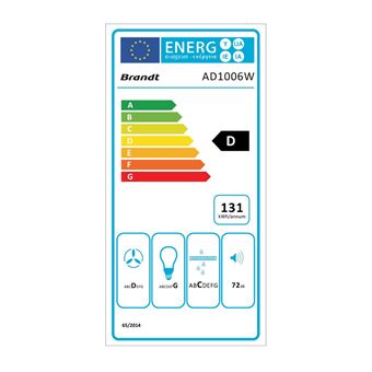 Brandt AD1006W - Hotte - hotte décorative - largeur : 60 cm - profondeur : 50 cm - evacuation & recyclage - blanc
