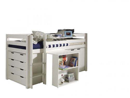 Lit combin&eacute; 90x200 cm + bureau + 2 commodes - Blanc - PINO