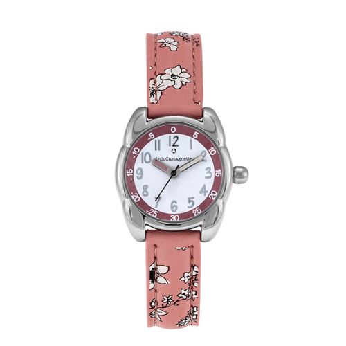 LULU CASTAGNETTE Montre analogique bracelet cuir motif floral PETITE LULU Rose framboise