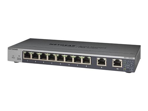 NETGEAR Plus GS110EMX - Commutateur - intelligent - 8 x 1000Base-T + 2 x 100/1 000/2,5 G/5G/10G (liaison montante) - de bureau, Montable sur rack, fixation murale - Tension CC