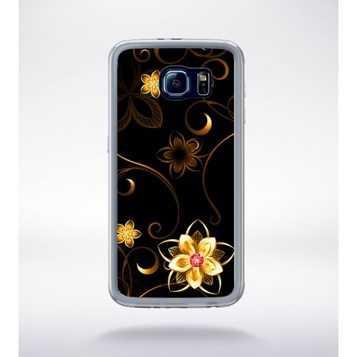 Coque Fleur D Or Fond Noir Compatible Samsung Galaxy S6 Transparent