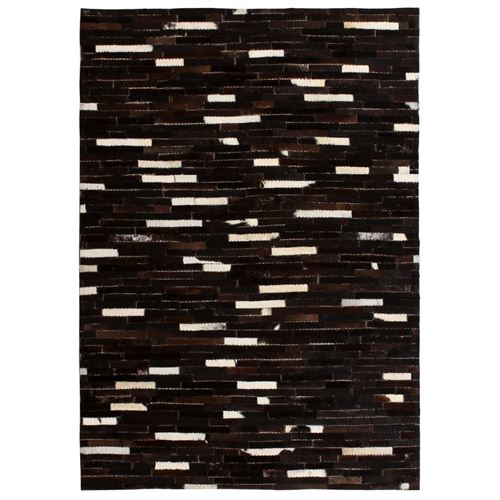 vidaXL Tapis Cuir véritable Patchwork 120 x 170 cm Rayures Noir/Blanc