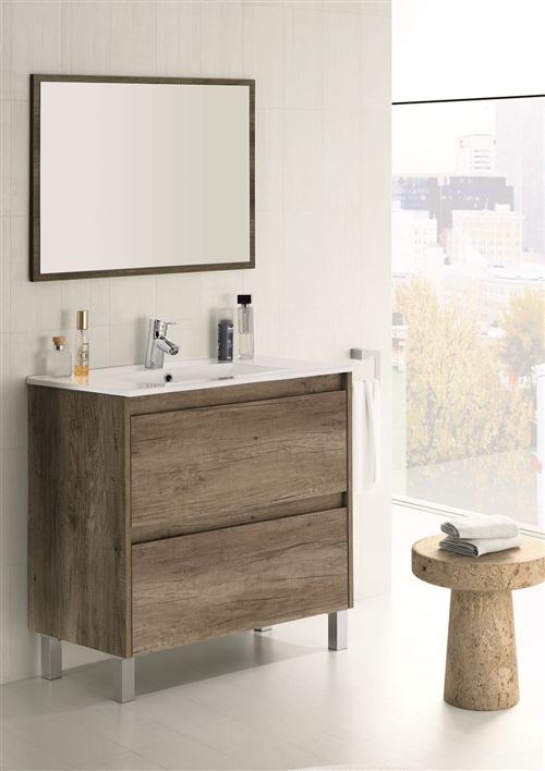 Set de salle de bain avec Meuble sous lavabo 80 x 80 x 45 cm + Lavabo PMMA + miroir -PEGANE-