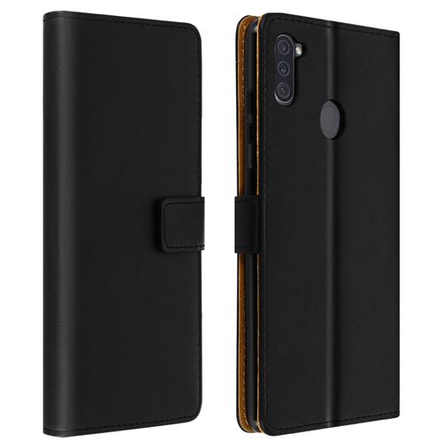 Etui pour Samsung Galaxy A11 Cuir Véritable Porte cartes Fonction Support Noir