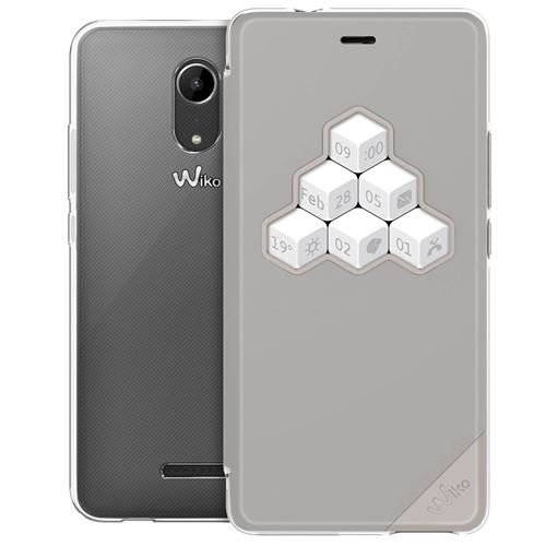 Wiko WiCUBE - Étui à rabat pour téléphone portable - polyuréthane, polycarbonate, polyéthylène téréphtalate (PET) - gris, transparent - pour Wiko TOMMY 2