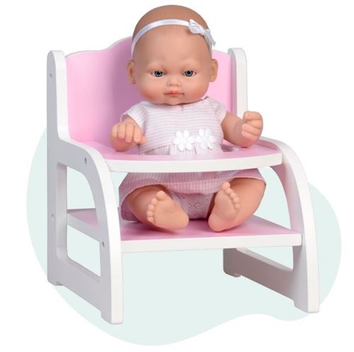 Falca poupée Mini Baby avec chaise haute en bois 28 cm rose