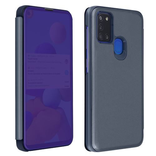 Housse pour Samsung Galaxy A21s Clapet translucide Design Miroir Support Vidéo bleu nuit