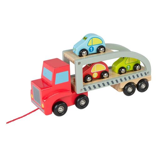 Colorbaby – Camion Remorque 3 voitures en bois, 28 cm (couleur baby 43619)