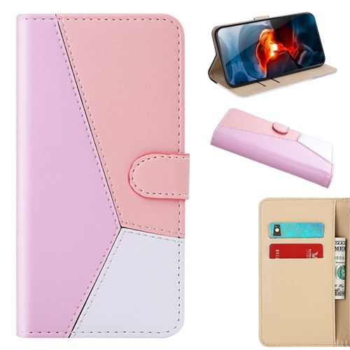 Etui en PU épissage tricolore avec support violet/rose/blanc pour votre Apple iPhone 12 Pro Max 6.7 pouces