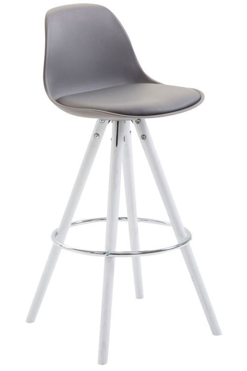 Tabouret de bar Franklin en similicuir et dossier plastique / Piètément rond , Gris/Bois de chêne Blanc