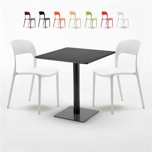 Table carrée noire 70x70 avec 2 chaises colorées Restaurant Kiwi, Couleur: Blanc