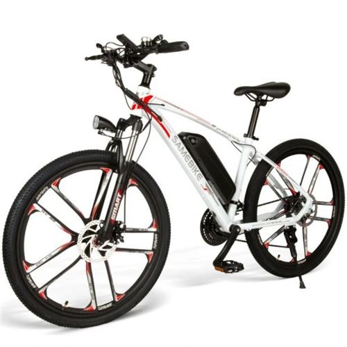 VTT électrique Samebike MY-SM26 Blanc - Pneu 26, 350W, Batterie amovible 8Ah